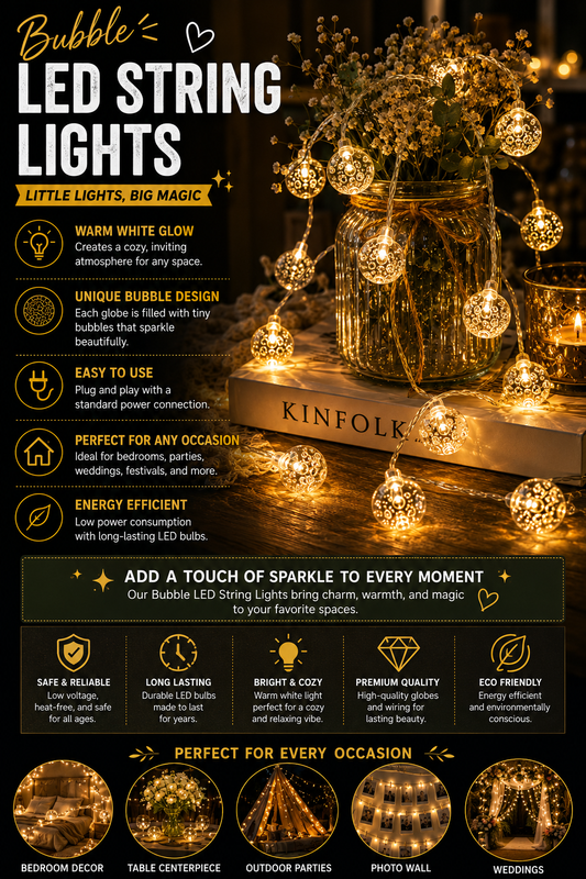 Bubble Crystal Ball LED String Lights | Energy-Efficient Fairy Lights | Decorative Lighting for Bedroom, Balcony, Garden, Diwali & Christmas