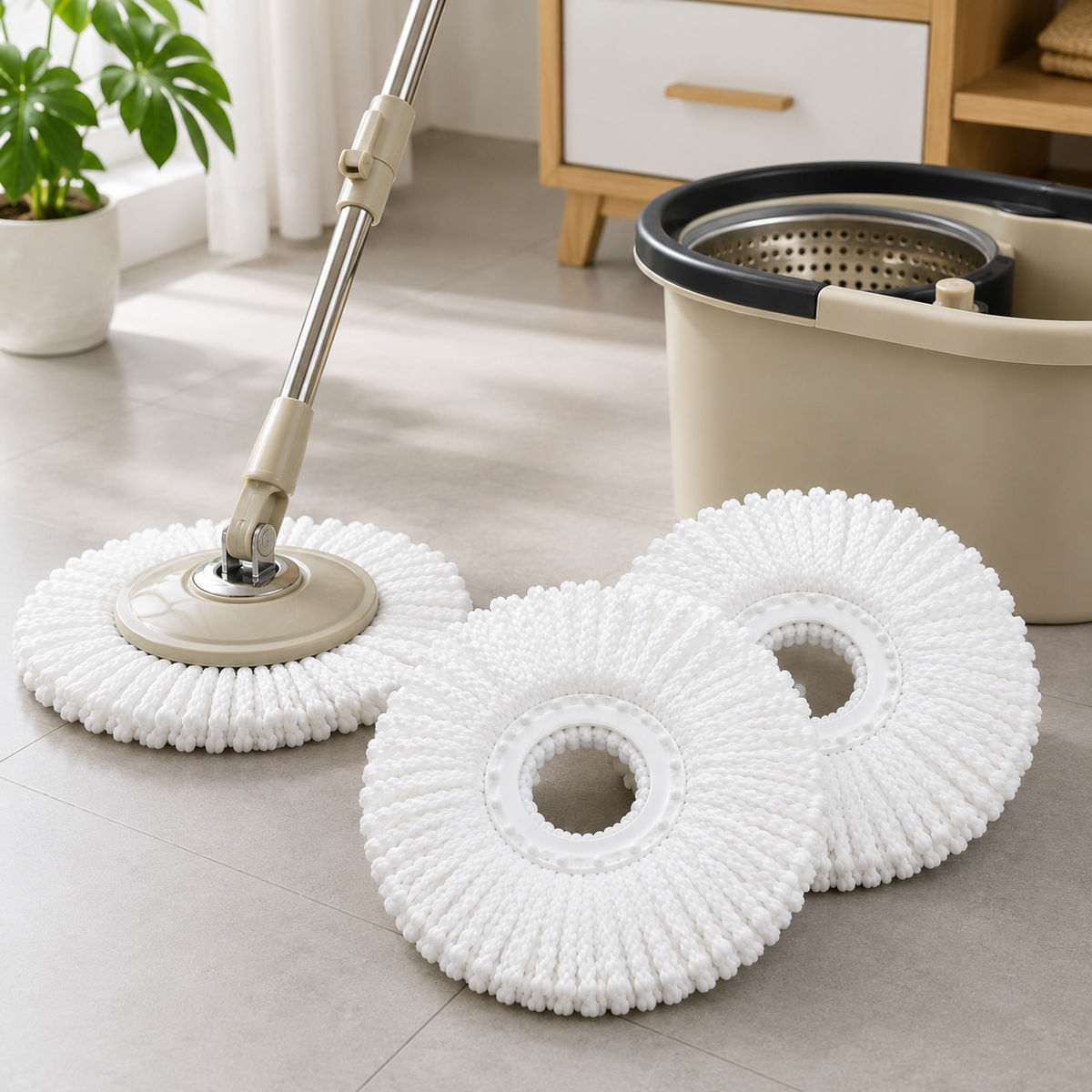 Microfiber Spin Mop Head Refill Pack of 2 | 360° Rotating Replacement Mop Heads | Super Absorbent, Washable & Durable Mop Refills for Floor Cleaning