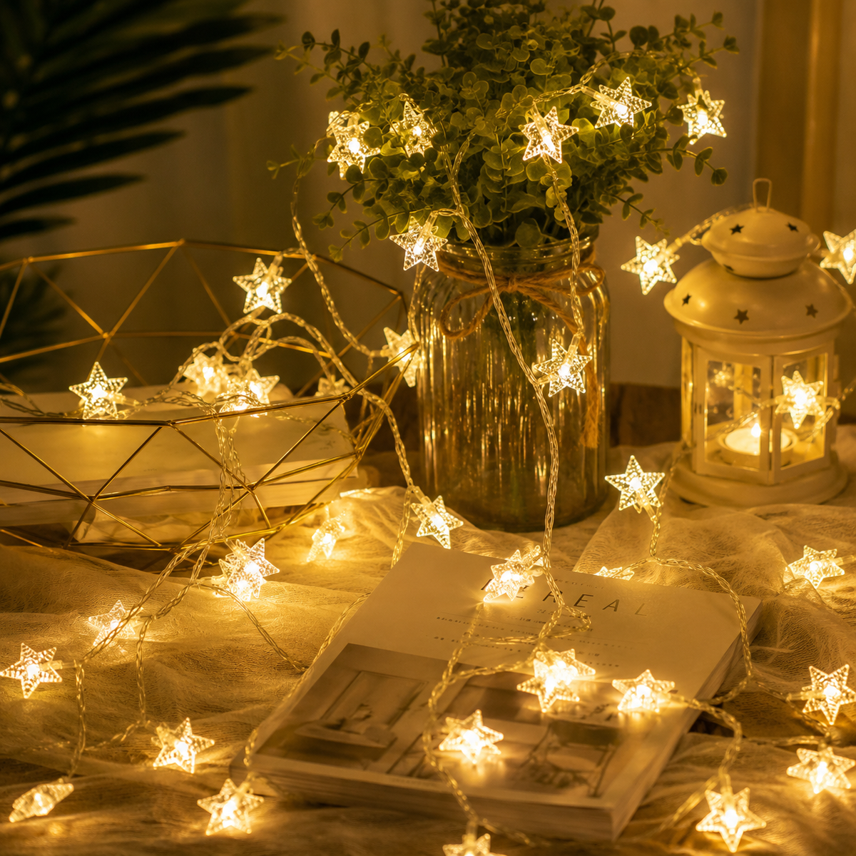 LED Star Fairy String Lights | Decorative Hanging Lights | Energy-Efficient Warm White Lights for Festivals, Parties & Home Decoration