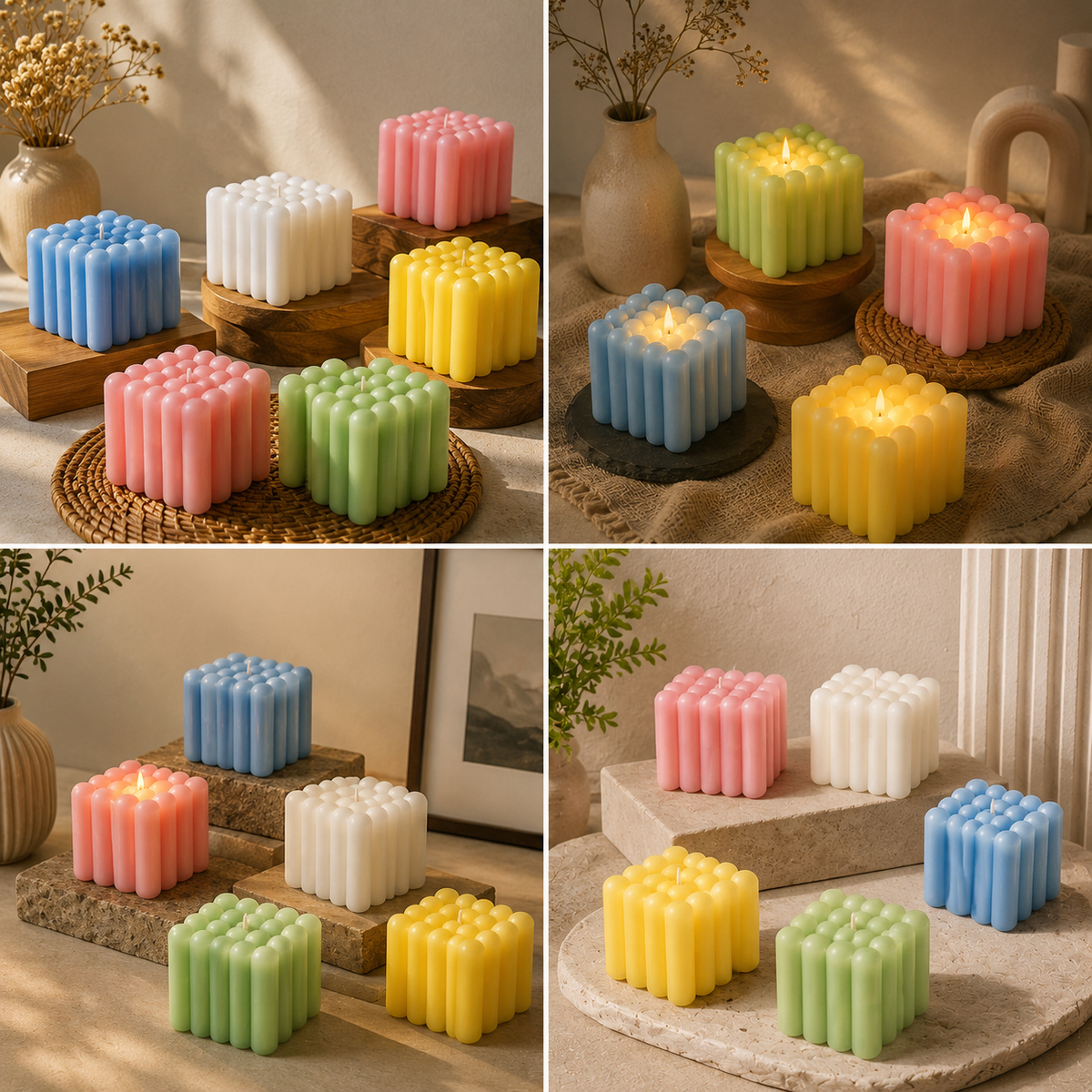 Bubble Cube LED Electric Candles 2 Inch | Pack of 12 | Battery Operated Flameless Decorative Lights
