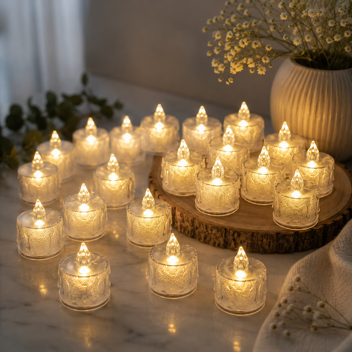 Flameless Warm LED Tea Light Candles 2 Inch | Pack of 24 Electric Candles