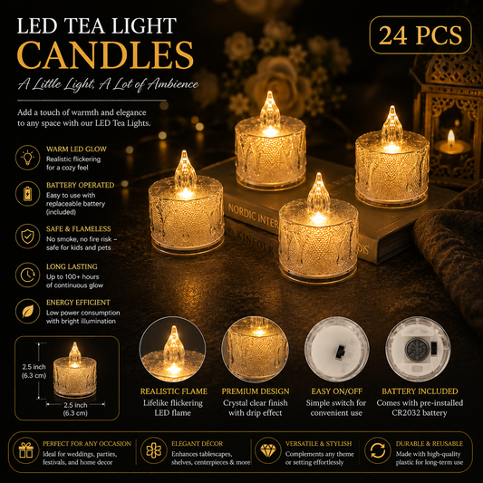 Flameless Warm LED Tea Light Candles 2.5 Inch | Pack of 24 Electric Candles