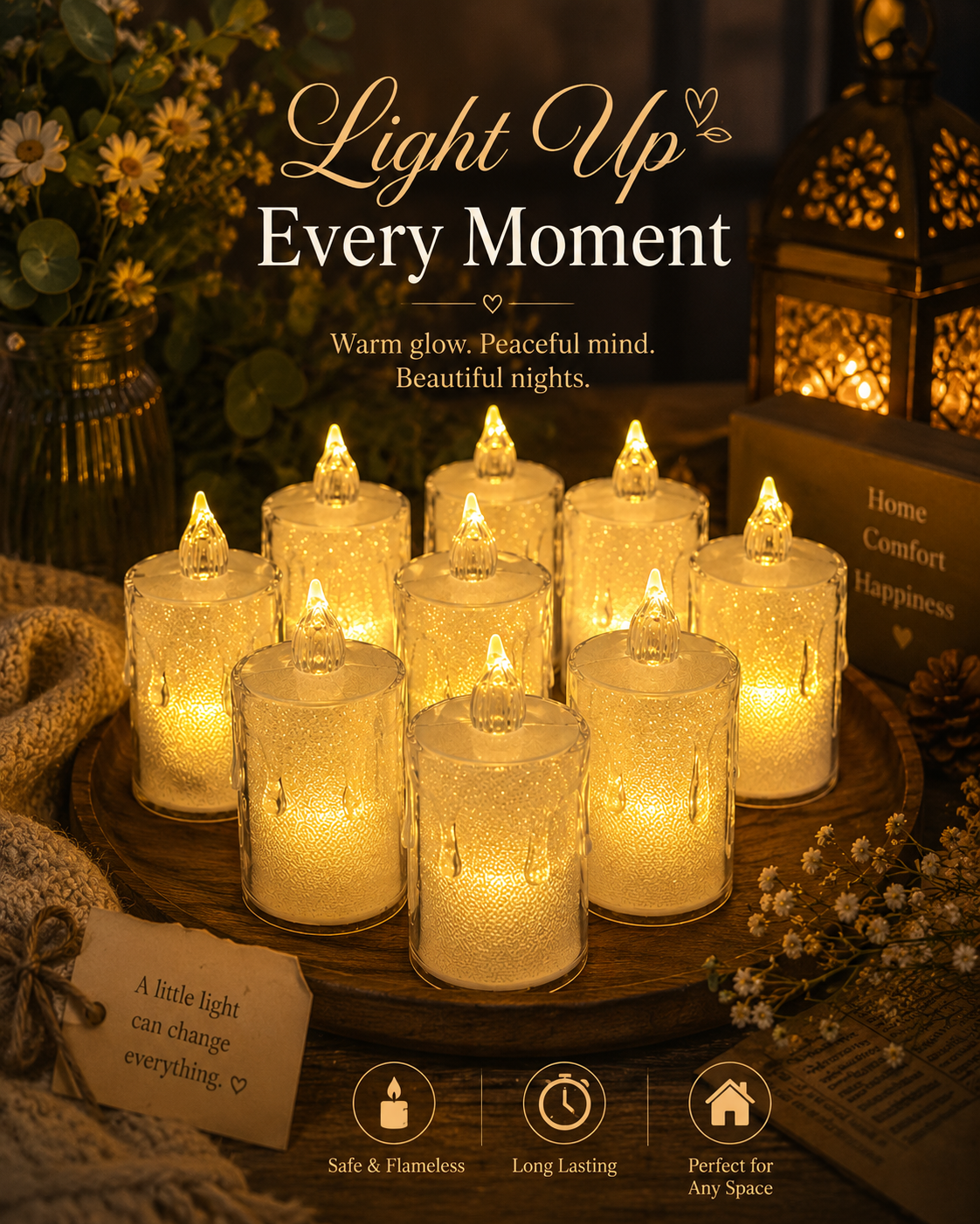 Flameless Warm LED Tea Light Candles 3 Inch | Pack of 24 Electric Candles