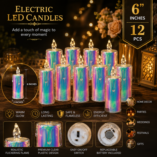 Flameless Warm LED Tea Light Candles 6 Inch | Pack of 12 Electric Candles