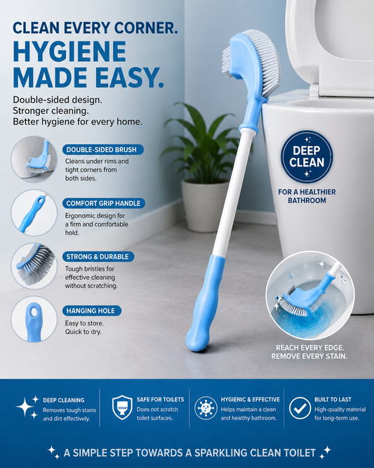 Double-Sided Toilet Cleaning Brush with Long Handle | Deep Cleaning Toilet Bowl Brush | Strong Durable Bristles | Ergonomic Grip | Bathroom Cleaning Tool